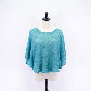 Style & Co -Large- Blue Textured Knit Sheer Blouse Top Batwing Sleeve Spandex Po